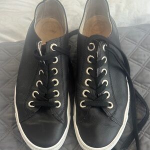 Paul Green Black Leather Lace-Up Sneakers